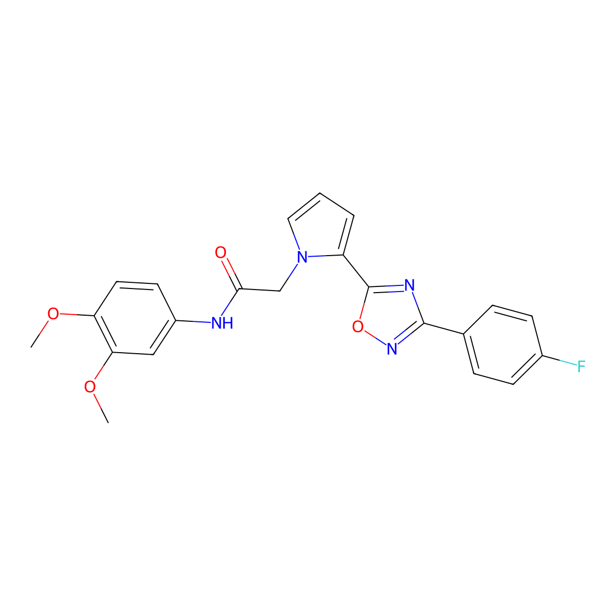 N-(3,4-dimethoxyphenyl)-2-{2-[3-(4-fluorophenyl)-1,2,4-oxadiazol-5-yl]-1H-pyrrol-1-yl}acetamide molecular structure, CAS 1260992-38-8