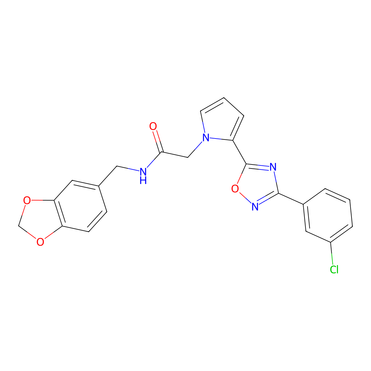 N-(1,3-benzodioxol-5-ylmethyl)-2-{2-[3-(3-chlorophenyl)-1,2,4-oxadiazol-5-yl]-1H-pyrrol-1-yl}acetamide molecular structure, CAS 1260992-72-0