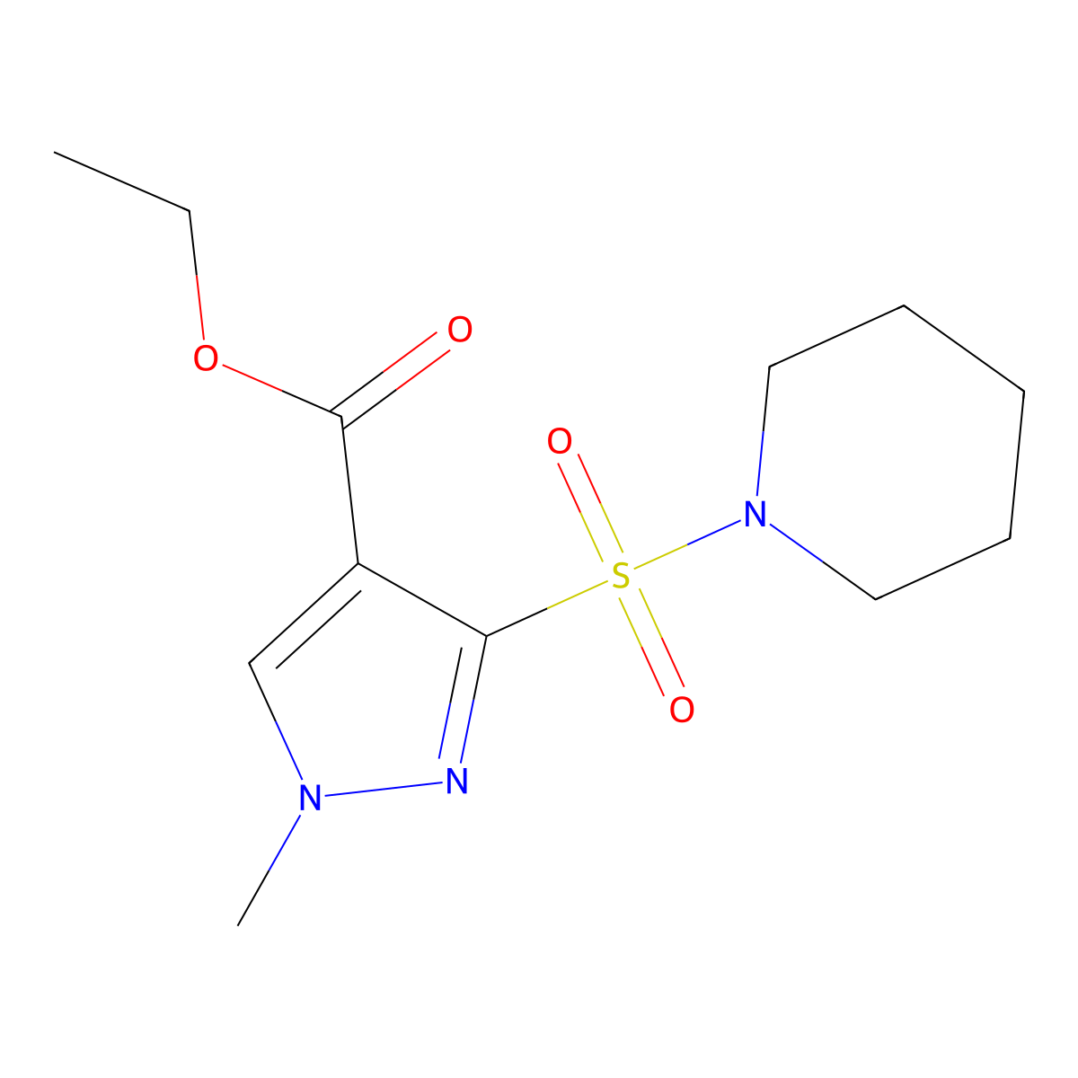 ethyl 1-methyl-3-(piperidine-1-sulfonyl)-1H-pyrazole-4-carboxylate molecular structure, CAS 1260992-85-5