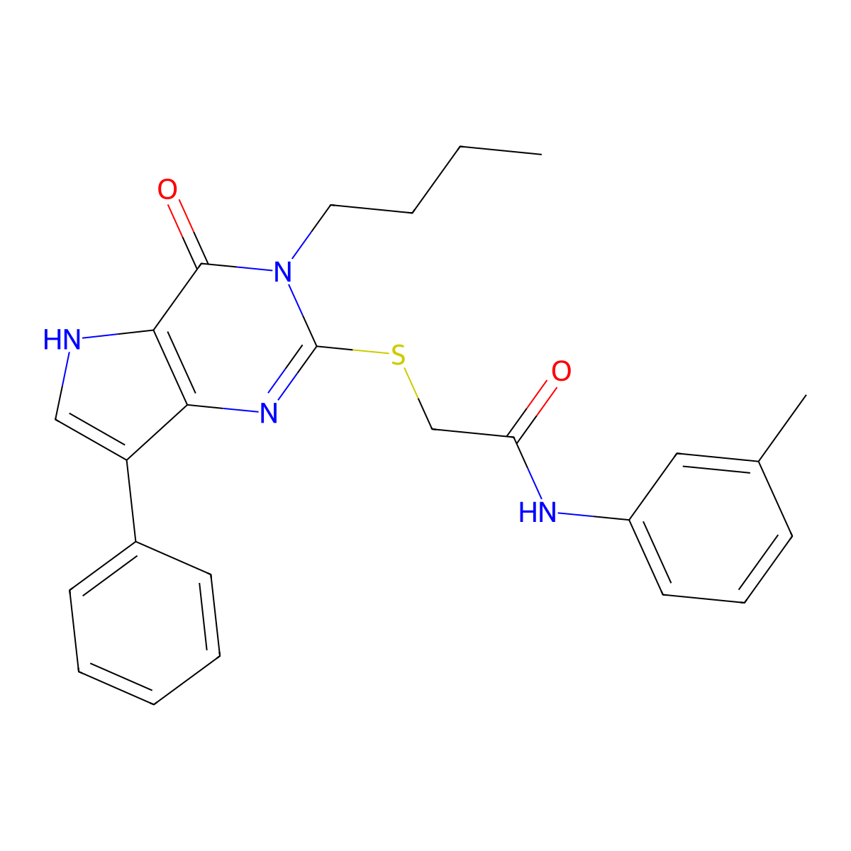 2-[(3-butyl-4-oxo-7-phenyl-4,5-dihydro-3H-pyrrolo[3,2-d]pyrimidin-2-yl)sulfanyl]-N-(3-methylphenyl)acetamide molecular structure, CAS 1260993-02-9