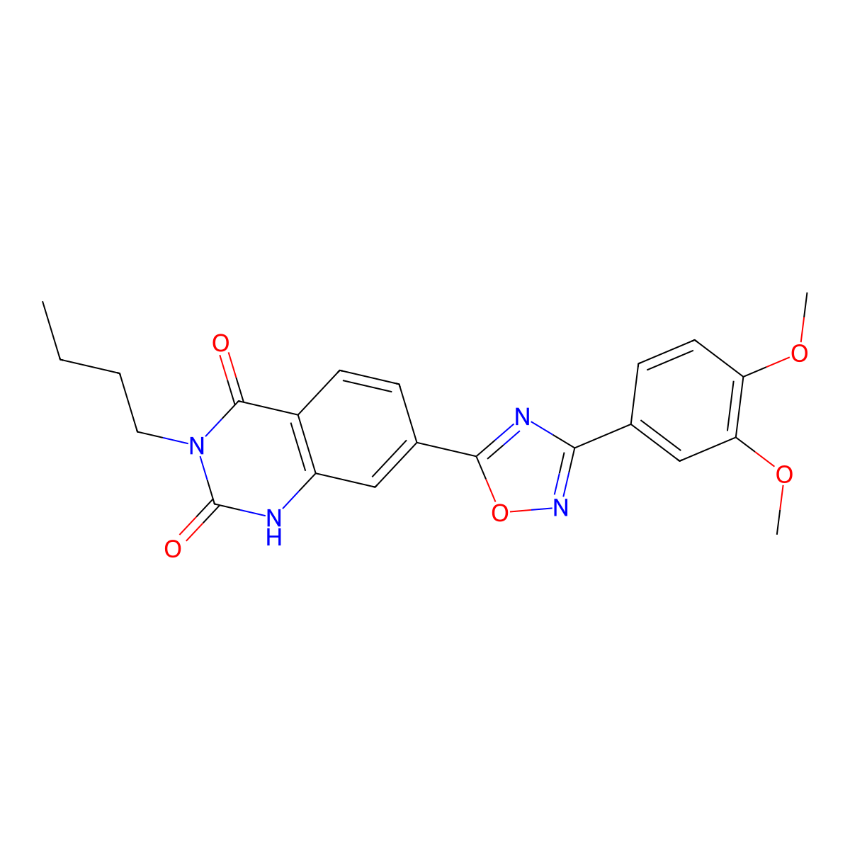 3-butyl-7-(3-(3,4-dimethoxyphenyl)-1,2,4-oxadiazol-5-yl)quinazoline-2,4(1H,3H)-dione molecular structure, CAS 1260993-10-9