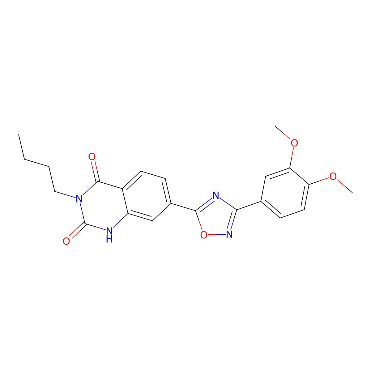 3-butyl-7-(3-(3,4-dimethoxyphenyl)-1,2,4-oxadiazol-5-yl)quinazoline-2,4(1H,3H)-dione molecular structure, CAS 1260993-10-9