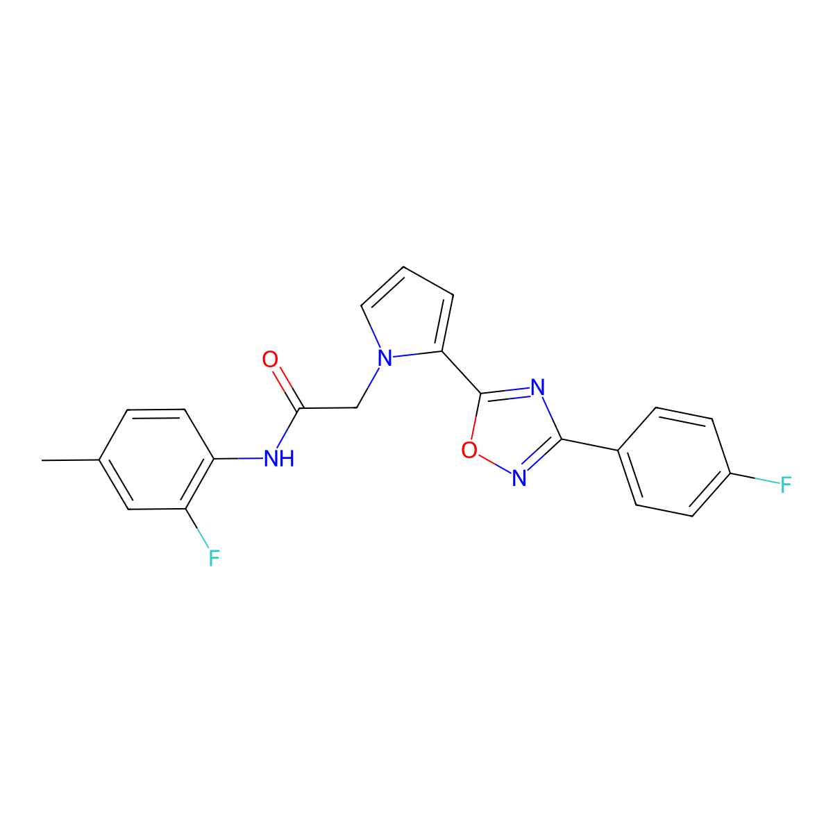 N-(2-fluoro-4-methylphenyl)-2-{2-[3-(4-fluorophenyl)-1,2,4-oxadiazol-5-yl]-1H-pyrrol-1-yl}acetamide molecular structure, CAS 1260993-36-9