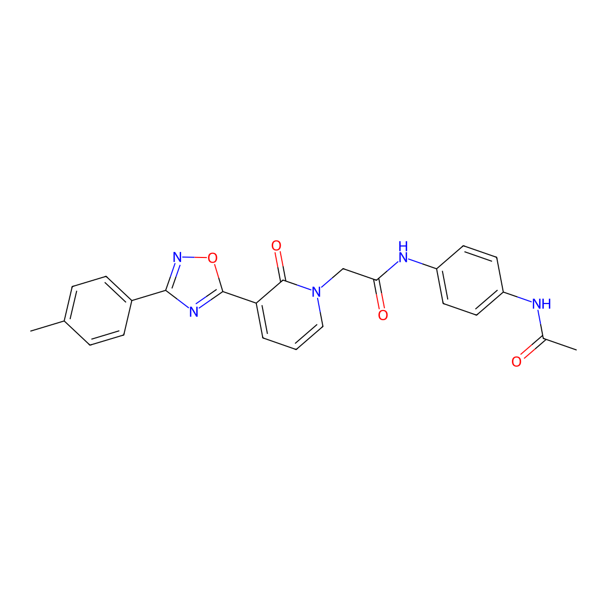 N-[4-(acetylamino)phenyl]-2-[3-[3-(4-methylphenyl)-1,2,4-oxadiazol-5-yl]-2-oxopyridin-1(2H)-yl]acetamide molecular structure, CAS 1260993-83-6
