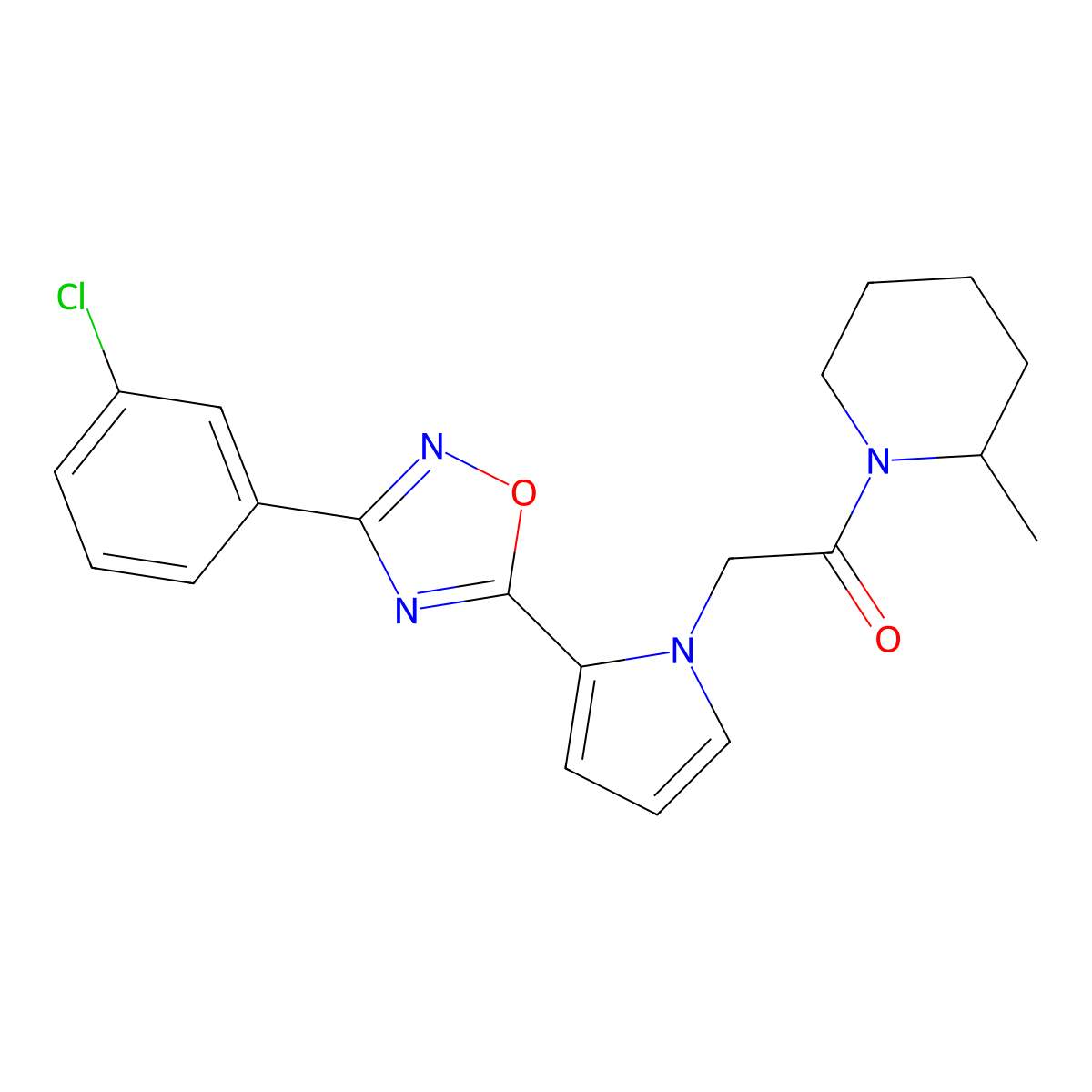 2-{2-[3-(3-chlorophenyl)-1,2,4-oxadiazol-5-yl]-1H-pyrrol-1-yl}-1-(2-methylpiperidin-1-yl)ethanone molecular structure, CAS 1260994-15-7