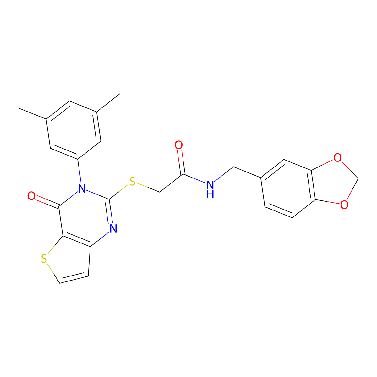 N-(1,3-benzodioxol-5-ylmethyl)-2-{[3-(3,5-dimethylphenyl)-4-oxo-3,4-dihydrothieno[3,2-d]pyrimidin-2-yl]sulfanyl}acetamide molecular structure, CAS 1260994-31-7