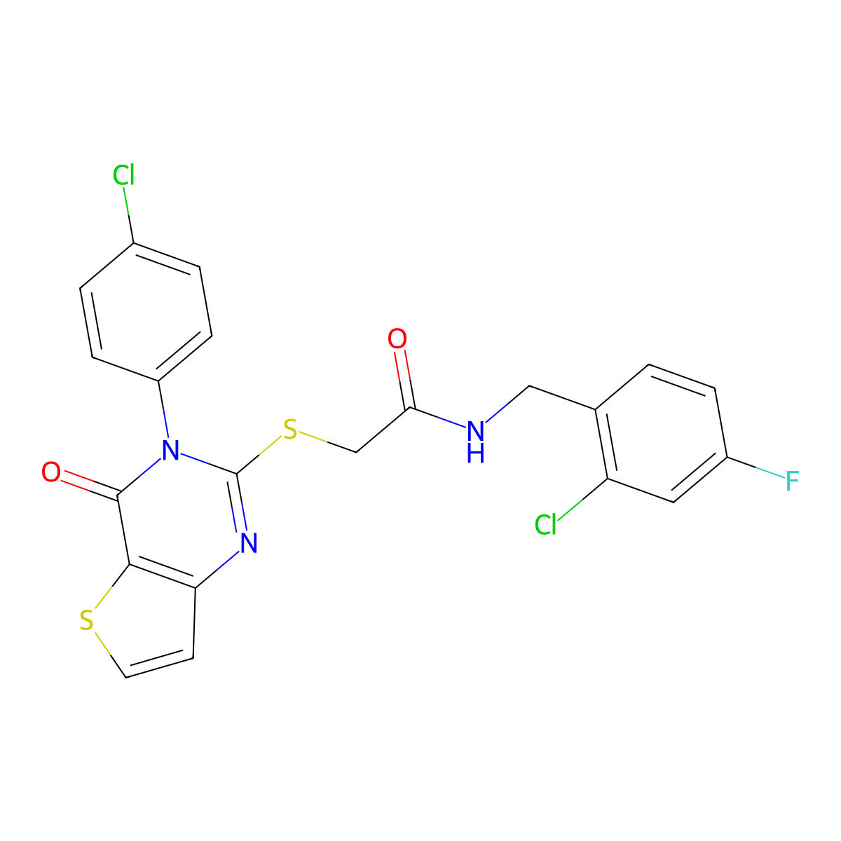 N-(2-chloro-4-fluorobenzyl)-2-{[3-(4-chlorophenyl)-4-oxo-3,4-dihydrothieno[3,2-d]pyrimidin-2-yl]sulfanyl}acetamide molecular structure, CAS 1260995-04-7