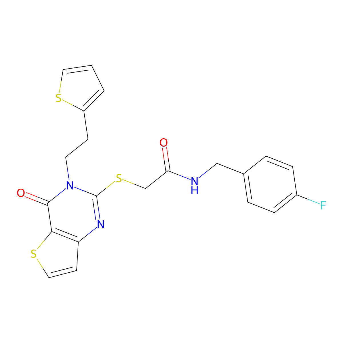 N-(4-fluorobenzyl)-2-({4-oxo-3-[2-(thiophen-2-yl)ethyl]-3,4-dihydrothieno[3,2-d]pyrimidin-2-yl}sulfanyl)acetamide molecular structure, CAS 1260995-05-8