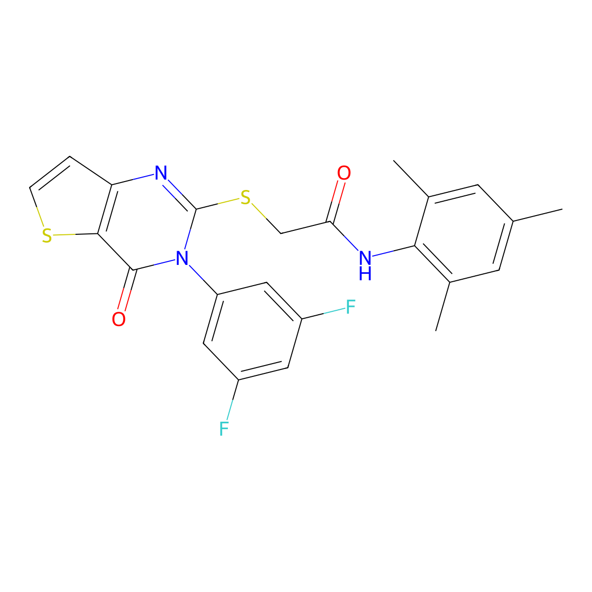2-{[3-(3,5-difluorophenyl)-4-oxo-3,4-dihydrothieno[3,2-d]pyrimidin-2-yl]sulfanyl}-N-(2,4,6-trimethylphenyl)acetamide molecular structure, CAS 1260995-26-3