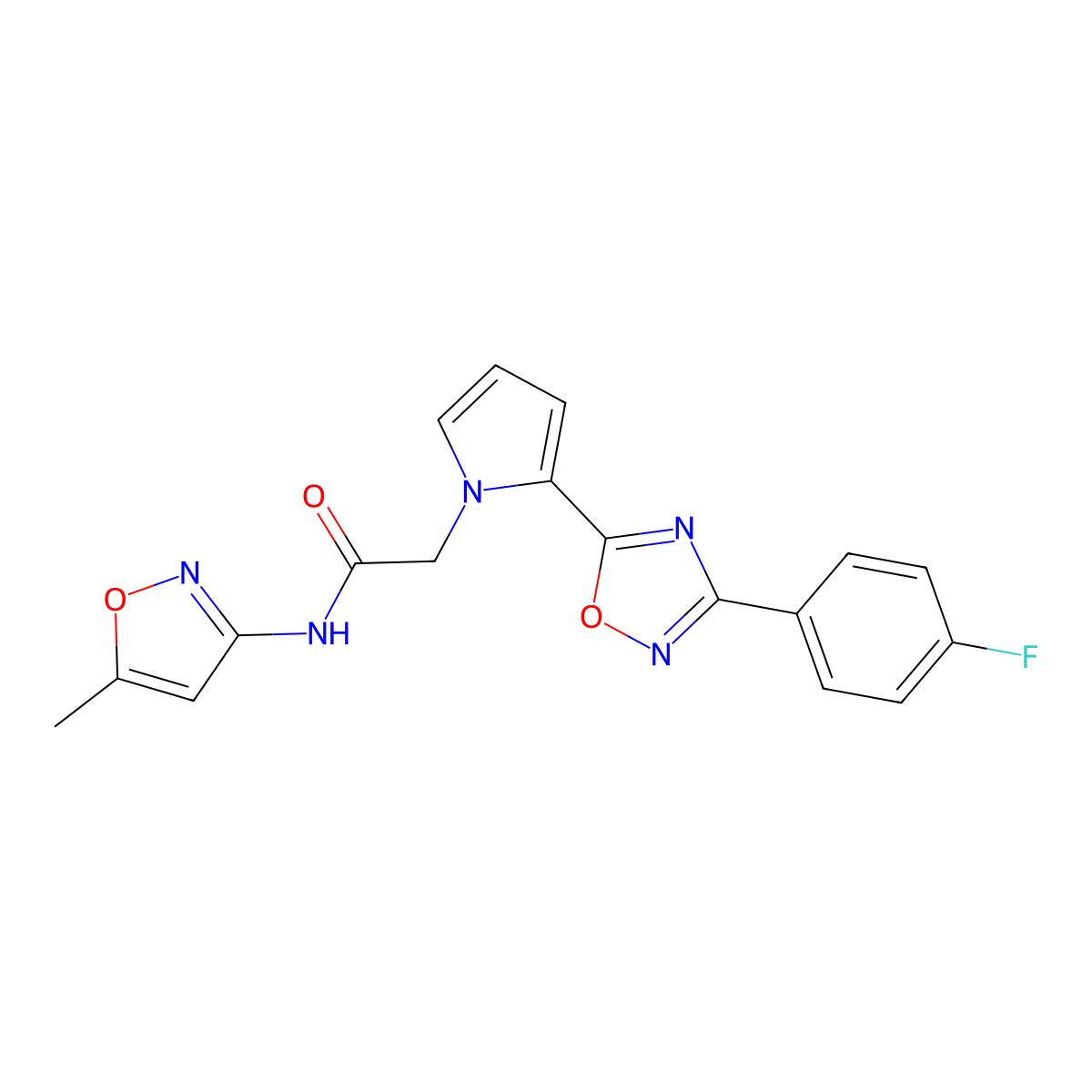 2-{2-[3-(4-fluorophenyl)-1,2,4-oxadiazol-5-yl]-1H-pyrrol-1-yl}-N-(5-methyl-1,2-oxazol-3-yl)acetamide molecular structure, CAS 1260995-72-9