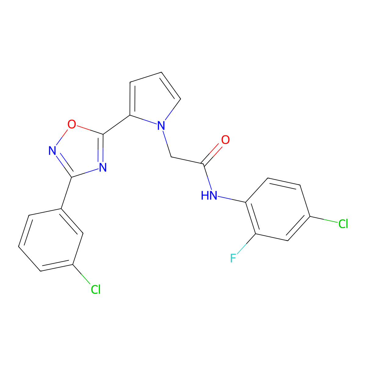 N-(4-chloro-2-fluorophenyl)-2-{2-[3-(3-chlorophenyl)-1,2,4-oxadiazol-5-yl]-1H-pyrrol-1-yl}acetamide molecular structure, CAS 1260996-09-5