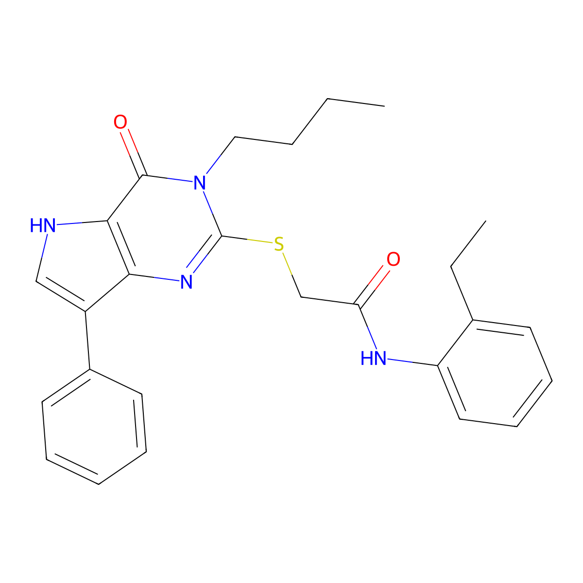 2-((3-butyl-4-oxo-7-phenyl-4,5-dihydro-3H-pyrrolo[3,2-d]pyrimidin-2-yl)thio)-N-(2-ethylphenyl)acetamide molecular structure, CAS 1260996-79-9