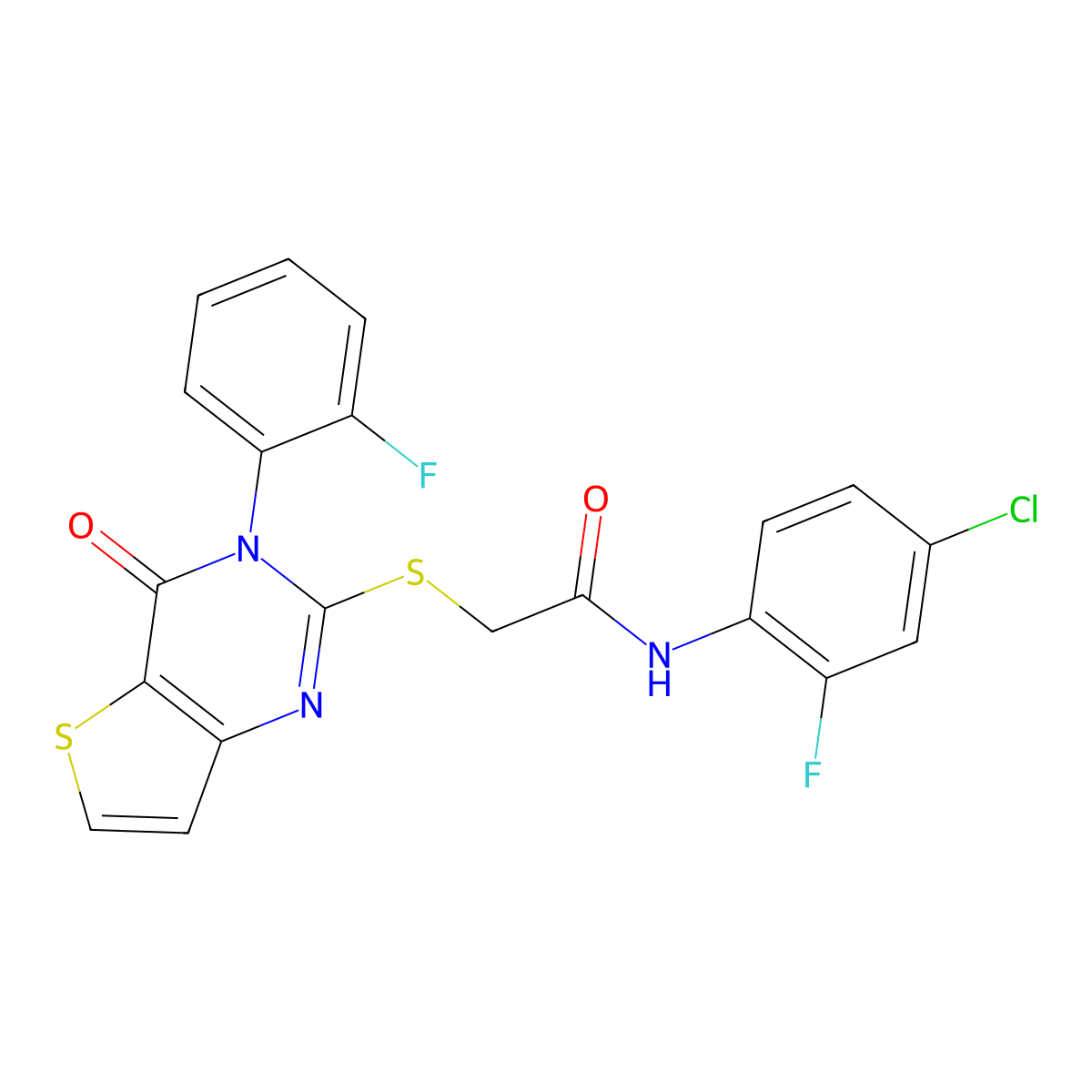 N-(4-chloro-2-fluorophenyl)-2-{[3-(2-fluorophenyl)-4-oxo-3,4-dihydrothieno[3,2-d]pyrimidin-2-yl]sulfanyl}acetamide molecular structure, CAS 1260997-56-5