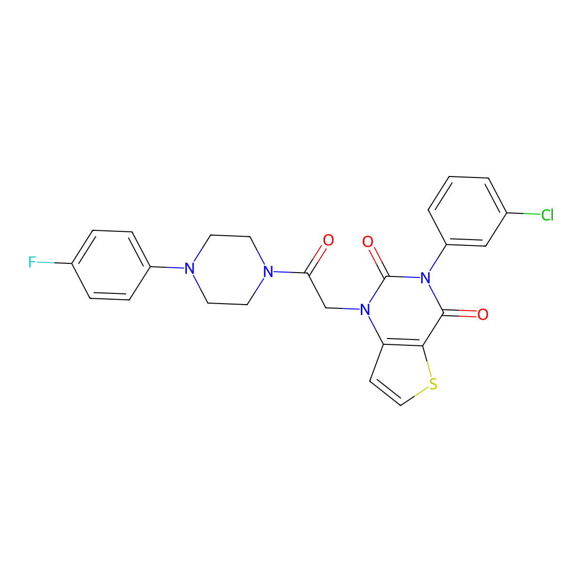 3-(3-chlorophenyl)-1-(2-(4-(4-fluorophenyl)piperazin-1-yl)-2-oxoethyl)thieno[3,2-d]pyrimidine-2,4(1H,3H)-dione molecular structure, CAS 1260997-69-0