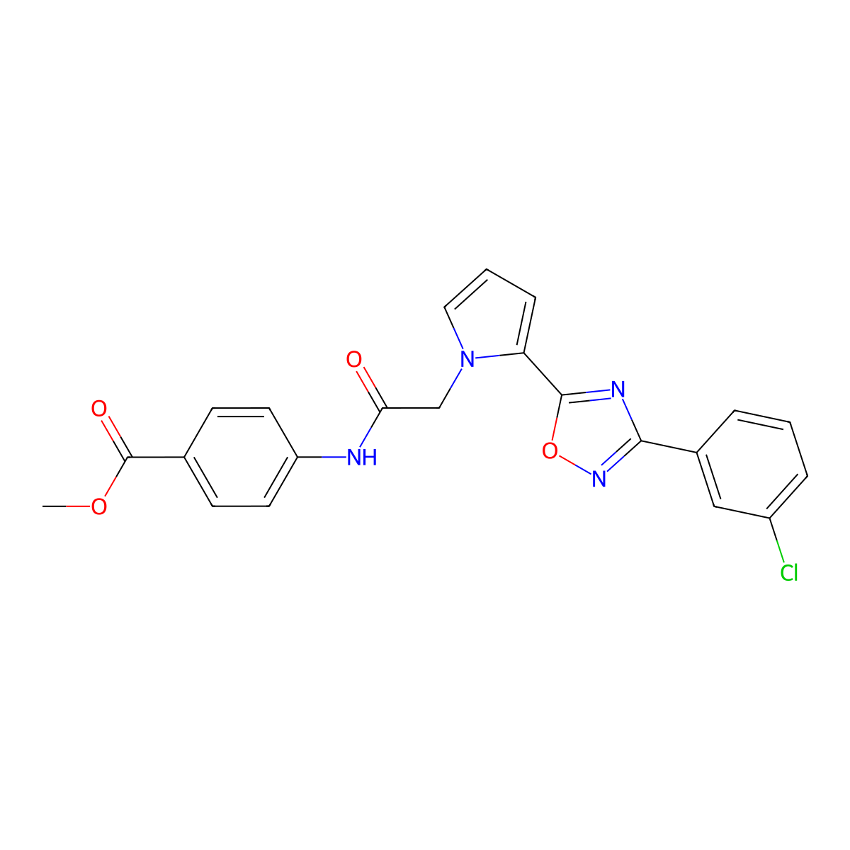 methyl 4-[({2-[3-(3-chlorophenyl)-1,2,4-oxadiazol-5-yl]-1H-pyrrol-1-yl}acetyl)amino]benzoate molecular structure, CAS 1260997-86-1