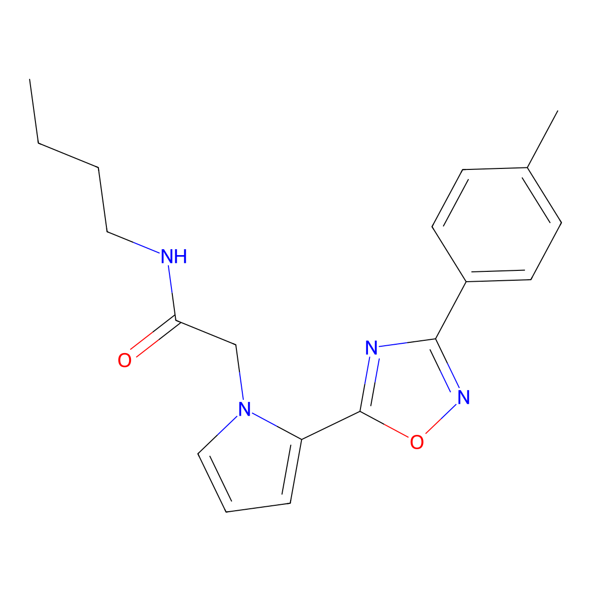 N-butyl-2-{2-[3-(4-methylphenyl)-1,2,4-oxadiazol-5-yl]-1H-pyrrol-1-yl}acetamide molecular structure, CAS 1260998-47-7