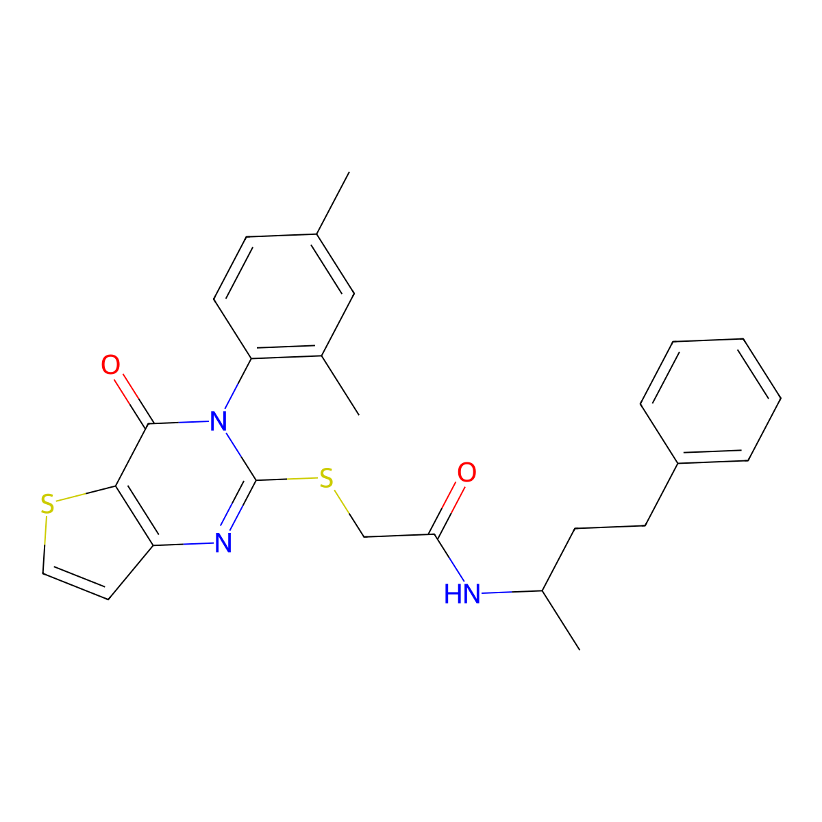 2-{[3-(2,4-dimethylphenyl)-4-oxo-3,4-dihydrothieno[3,2-d]pyrimidin-2-yl]sulfanyl}-N-(4-phenylbutan-2-yl)acetamide molecular structure, CAS 1260998-68-2