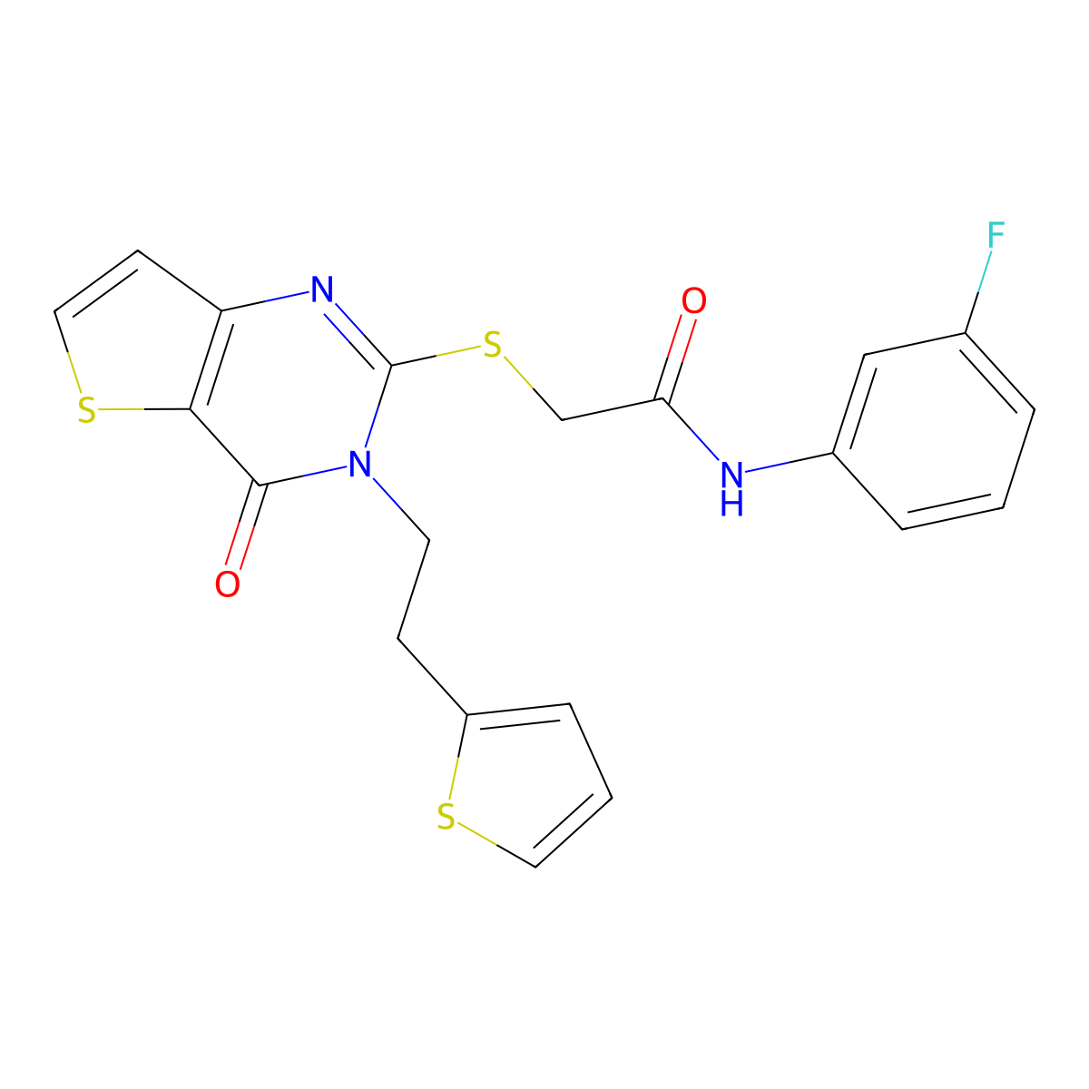 N-(3-fluorophenyl)-2-({4-oxo-3-[2-(thiophen-2-yl)ethyl]-3,4-dihydrothieno[3,2-d]pyrimidin-2-yl}sulfanyl)acetamide molecular structure, CAS 1260998-78-4