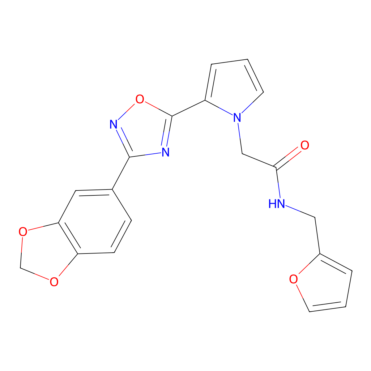 2-{2-[3-(1,3-benzodioxol-5-yl)-1,2,4-oxadiazol-5-yl]-1H-pyrrol-1-yl}-N-(2-furylmethyl)acetamide molecular structure, CAS 1260999-14-1