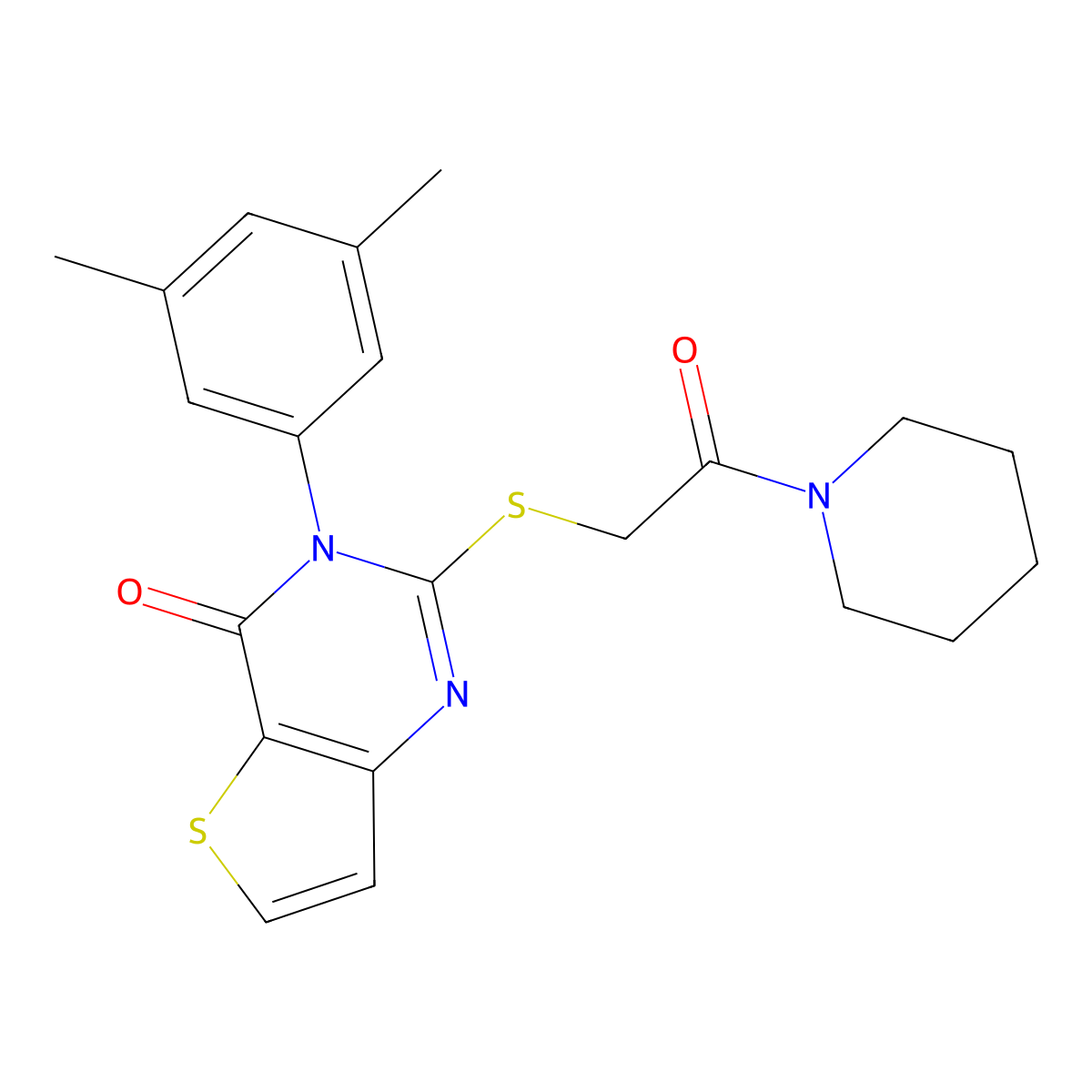 3-(3,5-dimethylphenyl)-2-{[2-oxo-2-(piperidin-1-yl)ethyl]sulfanyl}thieno[3,2-d]pyrimidin-4(3H)-one molecular structure, CAS 1261000-29-6