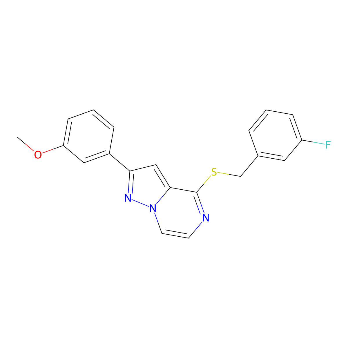 4-[(3-Fluorobenzyl)thio]-2-(3-methoxyphenyl)pyrazolo[1,5-a]pyrazine molecular structure, CAS 1261000-43-4