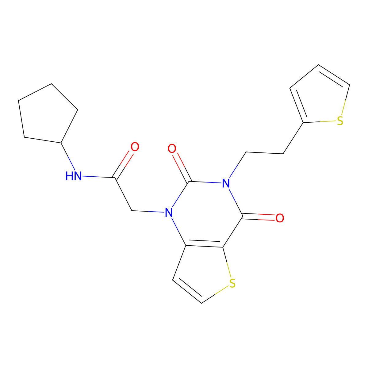 N-cyclopentyl-2-(2,4-dioxo-3-(2-(thiophen-2-yl)ethyl)-3,4-dihydrothieno[3,2-d]pyrimidin-1(2H)-yl)acetamide molecular structure, CAS 1261000-47-8