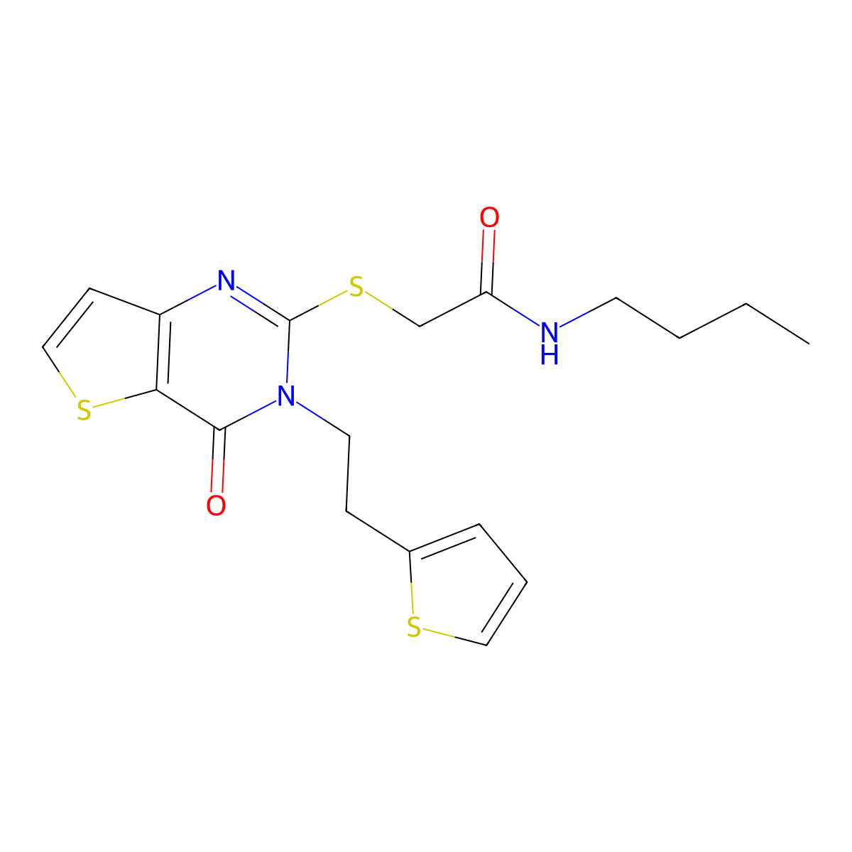 N-butyl-2-({4-oxo-3-[2-(thiophen-2-yl)ethyl]-3,4-dihydrothieno[3,2-d]pyrimidin-2-yl}sulfanyl)acetamide molecular structure, CAS 1261000-76-3