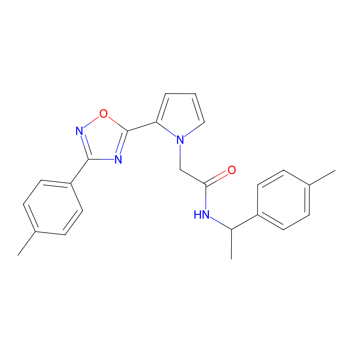 N-[1-(4-methylphenyl)ethyl]-2-{2-[3-(4-methylphenyl)-1,2,4-oxadiazol-5-yl]-1H-pyrrol-1-yl}acetamide molecular structure, CAS 1261000-86-5