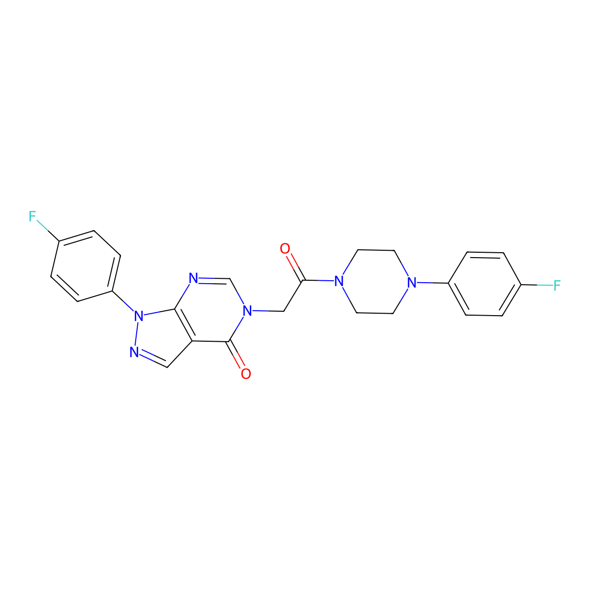 1-(4-fluorophenyl)-5-(2-(4-(4-fluorophenyl)piperazin-1-yl)-2-oxoethyl)-1,5-dihydro-4H-pyrazolo[3,4-d]pyrimidin-4-one molecular structure, CAS 1261001-00-6