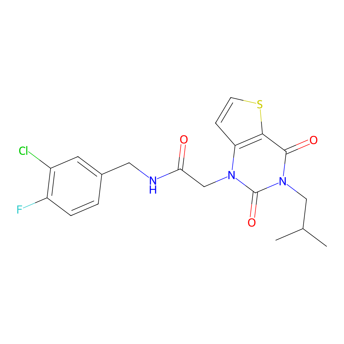 N-(3-chloro-4-fluorobenzyl)-2-[3-(2-methylpropyl)-2,4-dioxo-3,4-dihydrothieno[3,2-d]pyrimidin-1(2H)-yl]acetamide molecular structure, CAS 1261002-01-0