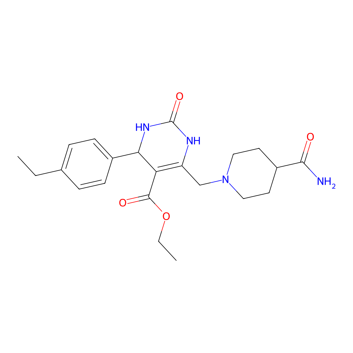 Ethyl 6-[(4-carbamoylpiperidin-1-yl)methyl]-4-(4-ethylphenyl)-2-oxo-1,2,3,4-tetrahydropyrimidine-5-carboxylate molecular structure, CAS 1261002-41-8