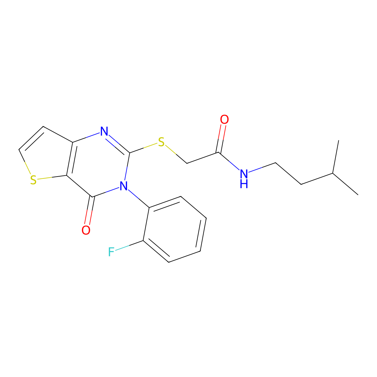 2-{[3-(2-fluorophenyl)-4-oxo-3,4-dihydrothieno[3,2-d]pyrimidin-2-yl]sulfanyl}-N-(3-methylbutyl)acetamide molecular structure, CAS 1261002-63-4
