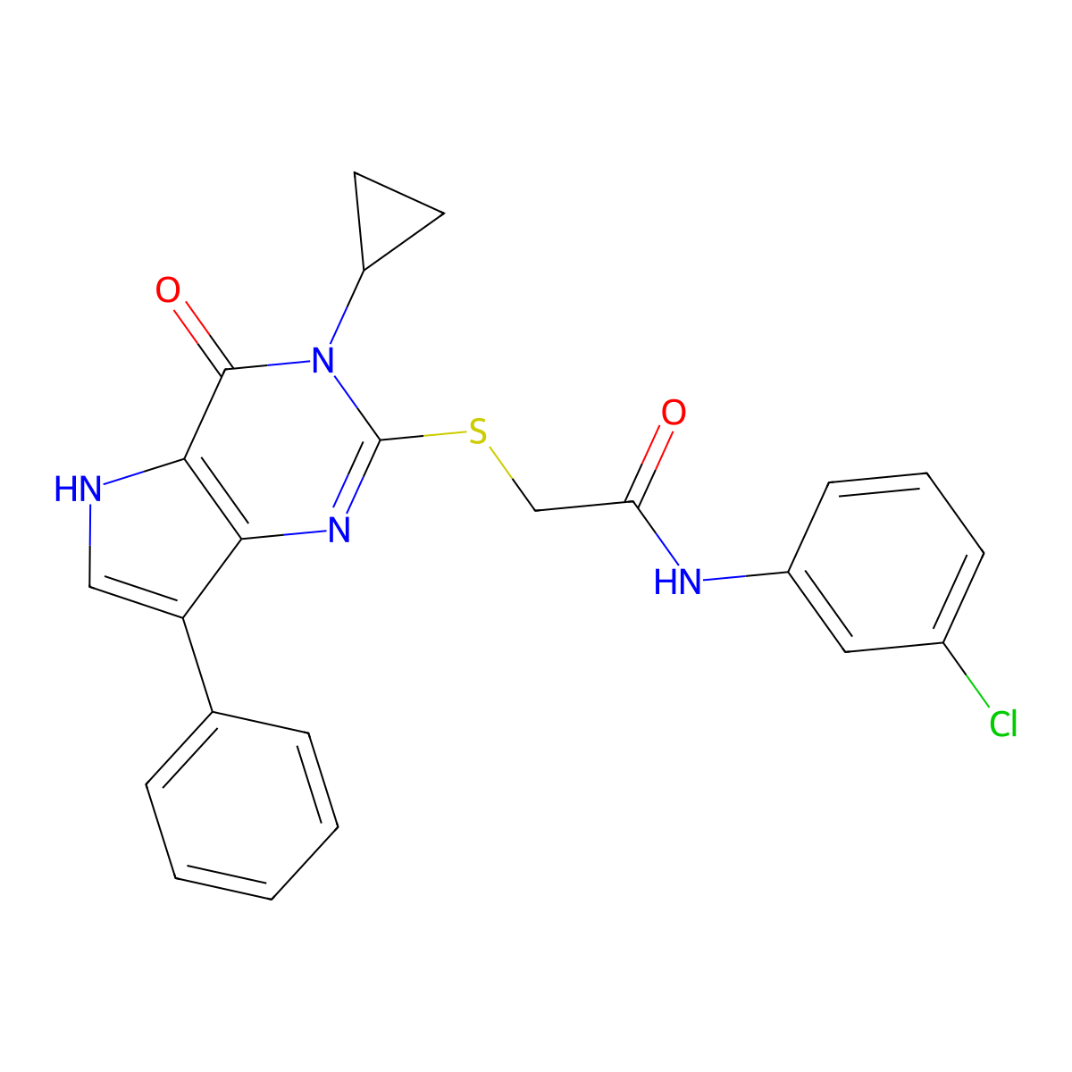 N-(3-chlorophenyl)-2-((3-cyclopropyl-4-oxo-7-phenyl-4,5-dihydro-3H-pyrrolo[3,2-d]pyrimidin-2-yl)thio)acetamide molecular structure, CAS 1261003-18-2