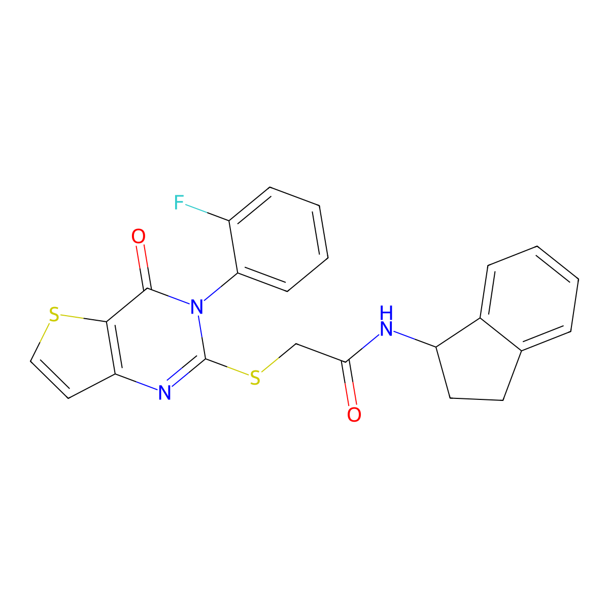 N-(2,3-dihydro-1H-inden-1-yl)-2-{[3-(2-fluorophenyl)-4-oxo-3,4-dihydrothieno[3,2-d]pyrimidin-2-yl]sulfanyl}acetamide molecular structure, CAS 1261003-49-9