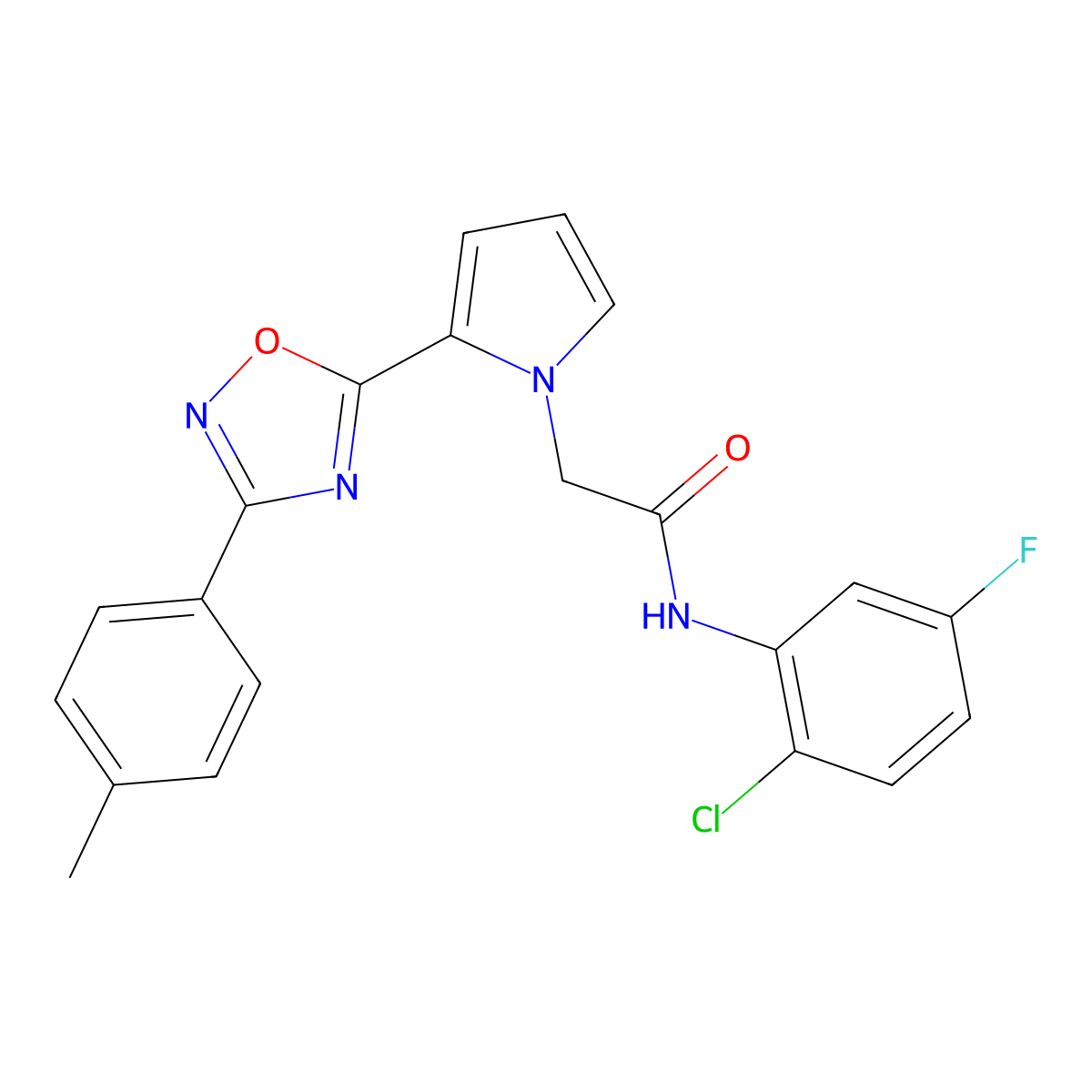 N-(2-chloro-5-fluorophenyl)-2-{2-[3-(4-methylphenyl)-1,2,4-oxadiazol-5-yl]-1H-pyrrol-1-yl}acetamide molecular structure, CAS 1261003-52-4