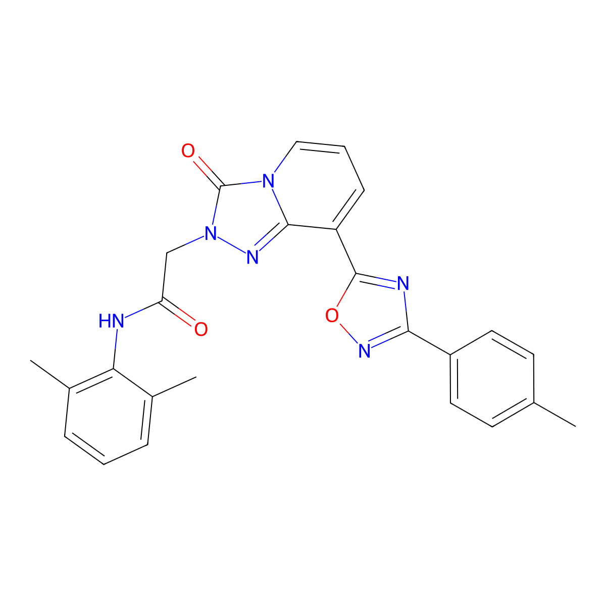 N-(2,6-dimethylphenyl)-2-{8-[3-(4-methylphenyl)-1,2,4-oxadiazol-5-yl]-3-oxo[1,2,4]triazolo[4,3-a]pyridin-2(3H)-yl}acetamide molecular structure, CAS 1261004-18-5