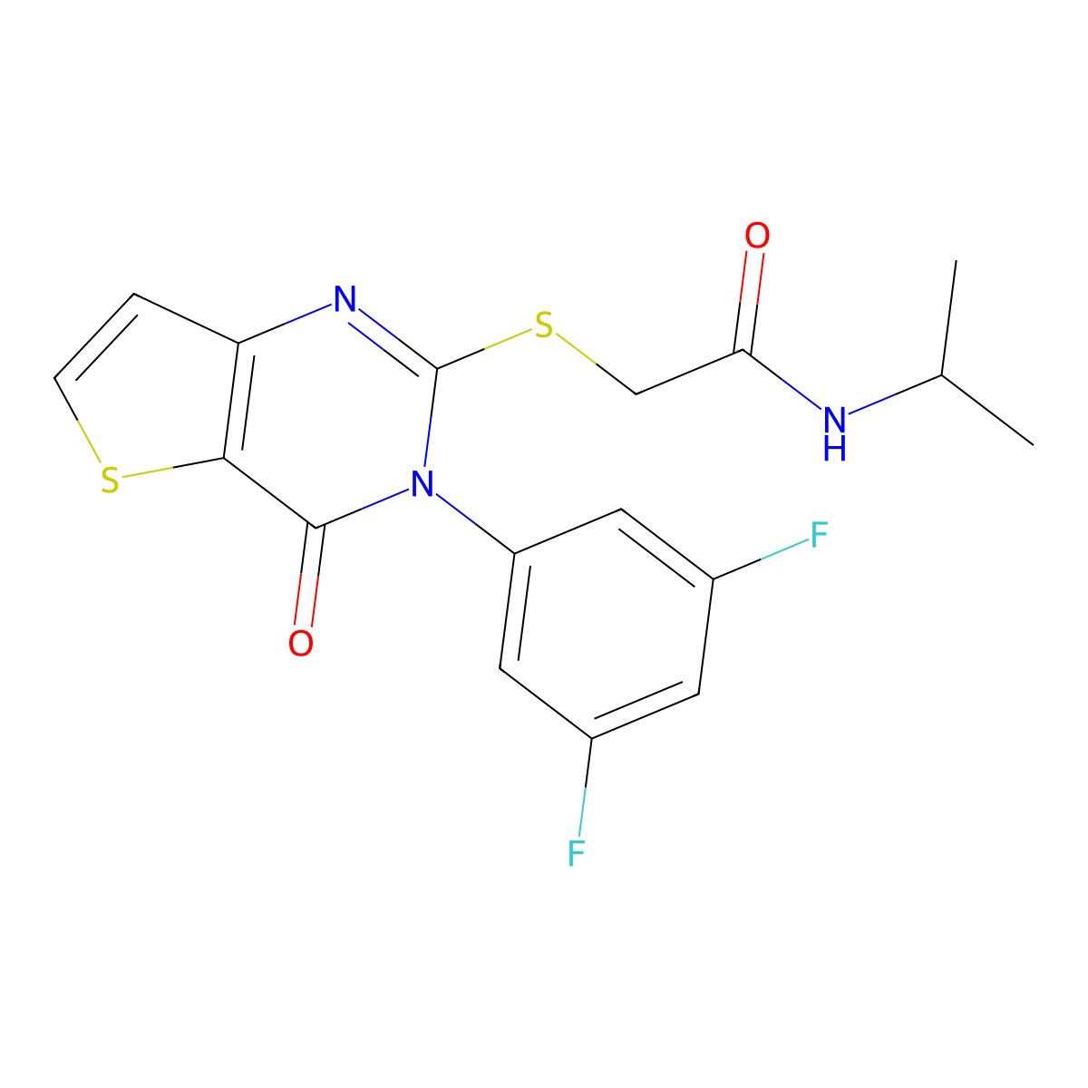 2-{[3-(3,5-difluorophenyl)-4-oxo-3H,4H-thieno[3,2-d]pyrimidin-2-yl]sulfanyl}-N-(propan-2-yl)acetamide molecular structure, CAS 1261004-55-0