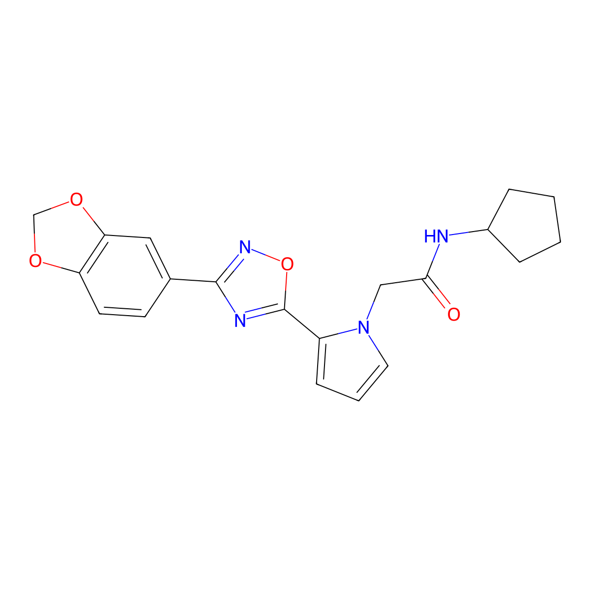 2-{2-[3-(1,3-benzodioxol-5-yl)-1,2,4-oxadiazol-5-yl]-1H-pyrrol-1-yl}-N-cyclopentylacetamide molecular structure, CAS 1261004-72-1