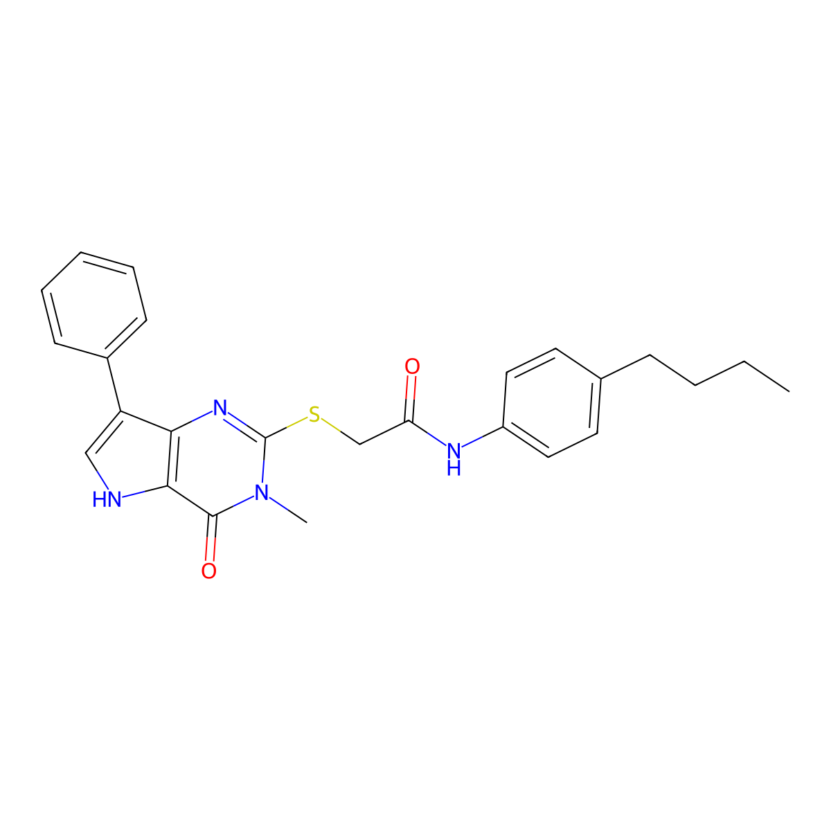 N-(4-butylphenyl)-2-[(3-methyl-4-oxo-7-phenyl-4,5-dihydro-3H-pyrrolo[3,2-d]pyrimidin-2-yl)sulfanyl]acetamide molecular structure, CAS 1261004-73-2