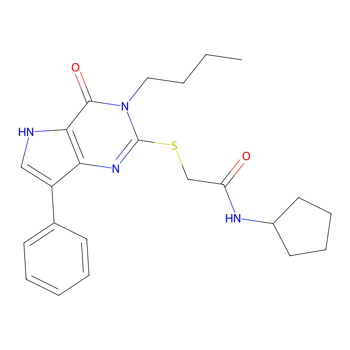 2-((3-butyl-4-oxo-7-phenyl-4,5-dihydro-3H-pyrrolo[3,2-d]pyrimidin-2-yl)thio)-N-cyclopentylacetamide molecular structure, CAS 1261004-82-3