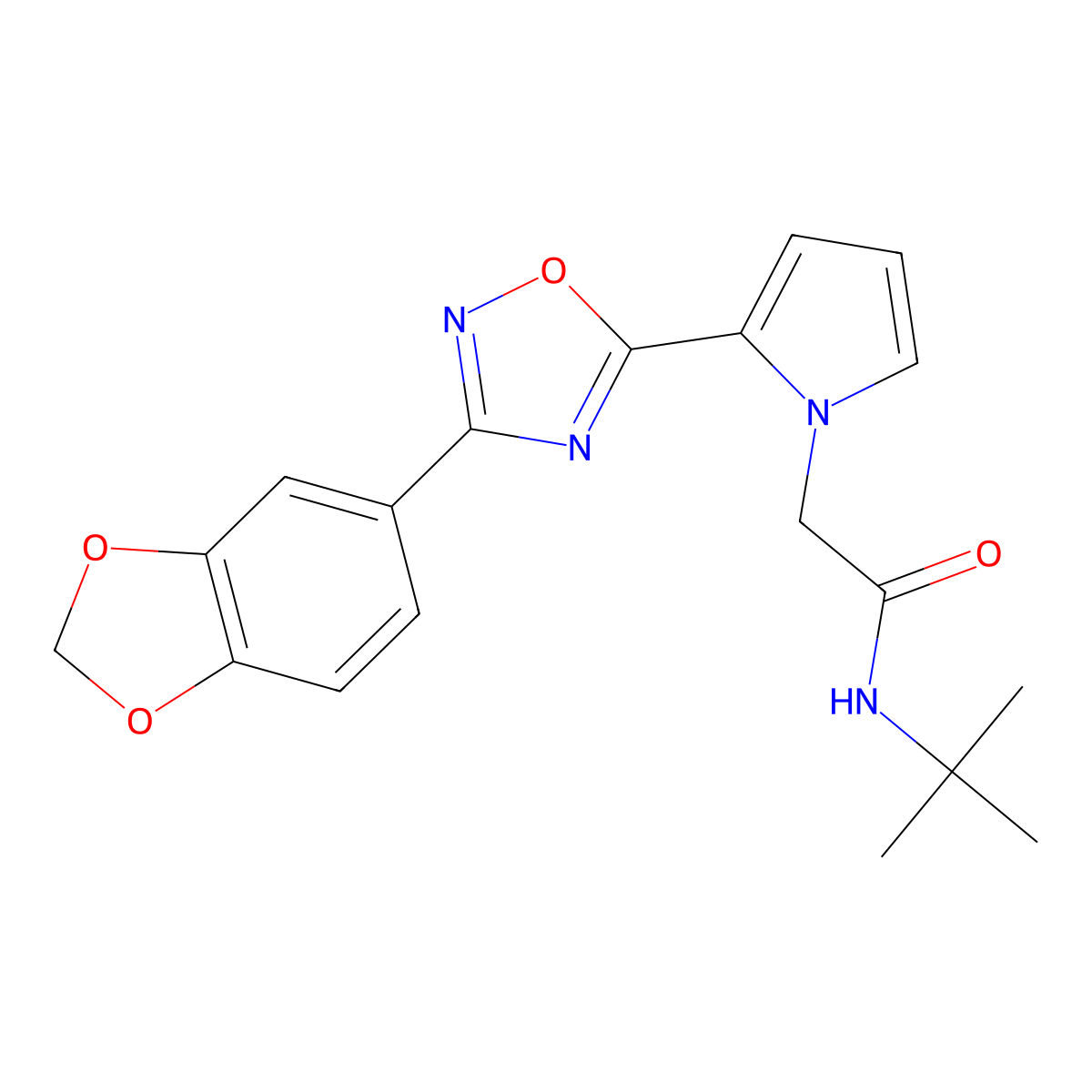 2-{2-[3-(1,3-benzodioxol-5-yl)-1,2,4-oxadiazol-5-yl]-1H-pyrrol-1-yl}-N-tert-butylacetamide molecular structure, CAS 1261005-15-5