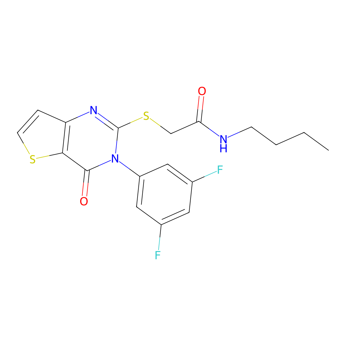 N-butyl-2-{[3-(3,5-difluorophenyl)-4-oxo-3,4-dihydrothieno[3,2-d]pyrimidin-2-yl]sulfanyl}acetamide molecular structure, CAS 1261005-48-4