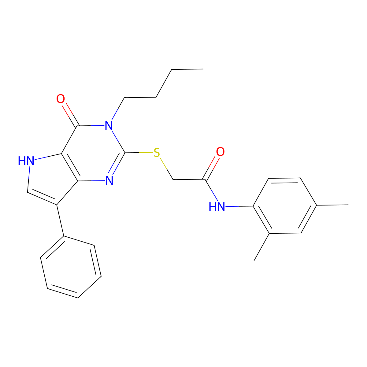 2-((3-butyl-4-oxo-7-phenyl-4,5-dihydro-3H-pyrrolo[3,2-d]pyrimidin-2-yl)thio)-N-(2,4-dimethylphenyl)acetamide molecular structure, CAS 1261005-92-8