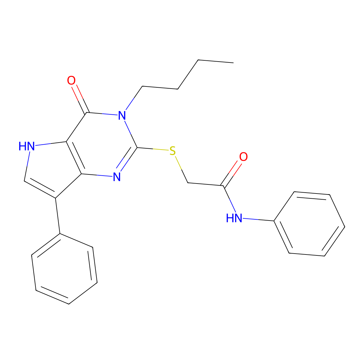 2-((3-butyl-4-oxo-7-phenyl-4,5-dihydro-3H-pyrrolo[3,2-d]pyrimidin-2-yl)thio)-N-phenylacetamide molecular structure, CAS 1261006-24-9