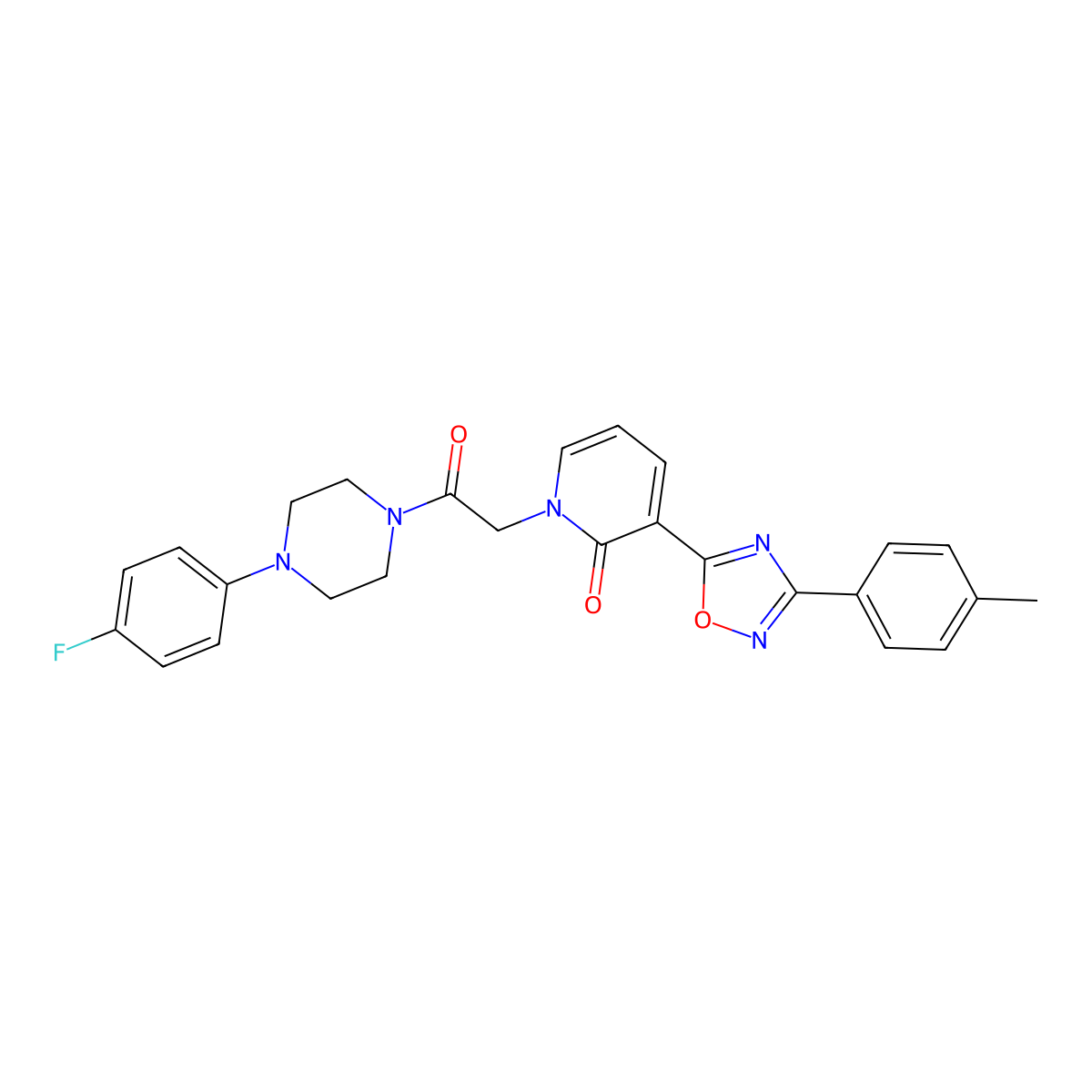 1-{2-[4-(4-fluorophenyl)piperazin-1-yl]-2-oxoethyl}-3-[3-(4-methylphenyl)-1,2,4-oxadiazol-5-yl]pyridin-2(1H)-one molecular structure, CAS 1261006-40-9