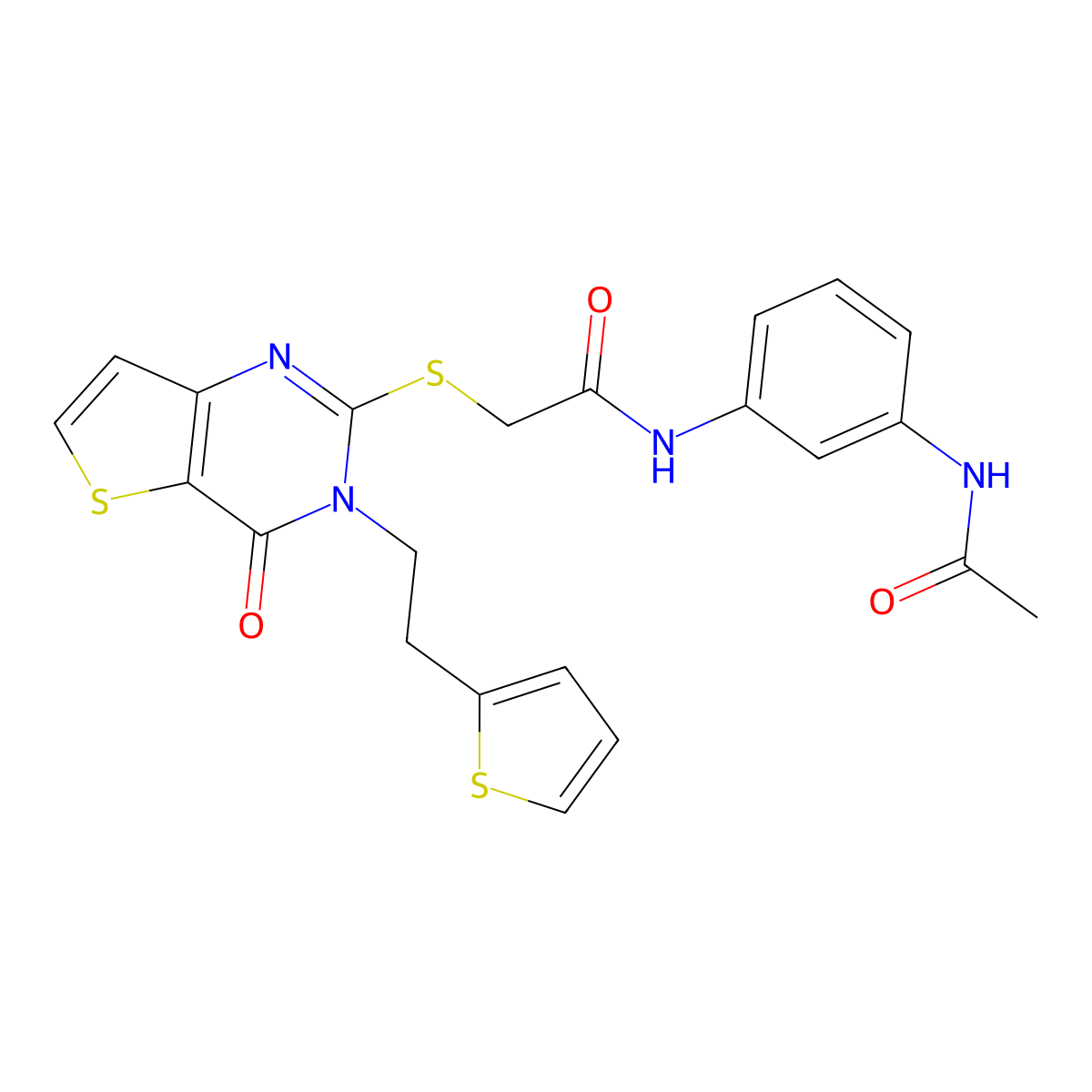 N-[3-(acetylamino)phenyl]-2-({4-oxo-3-[2-(thiophen-2-yl)ethyl]-3,4-dihydrothieno[3,2-d]pyrimidin-2-yl}sulfanyl)acetamide molecular structure, CAS 1261006-44-3
