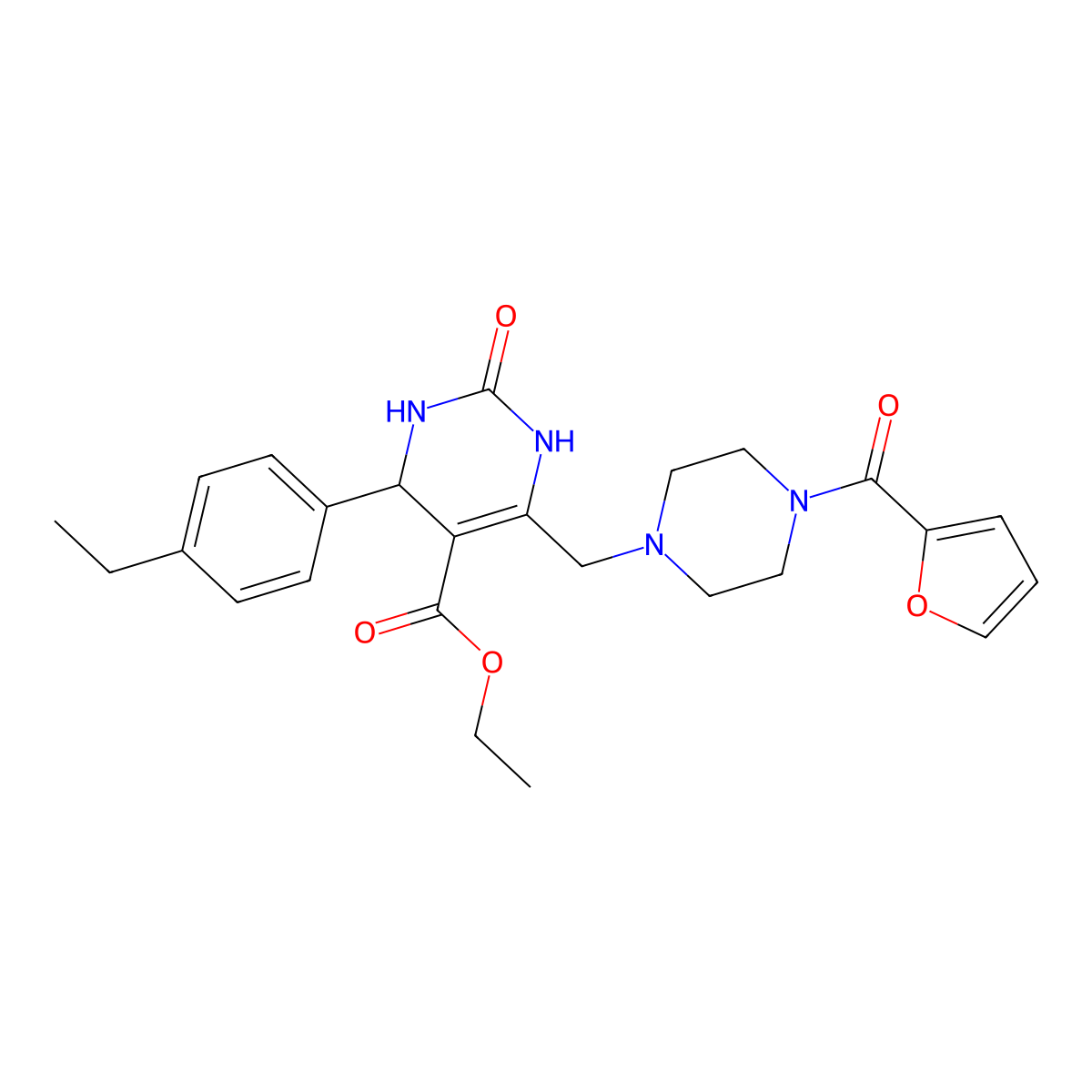 Ethyl 4-(4-ethylphenyl)-6-{[4-(furan-2-ylcarbonyl)piperazin-1-yl]methyl}-2-oxo-1,2,3,4-tetrahydropyrimidine-5-carboxylate molecular structure, CAS 1261006-50-1