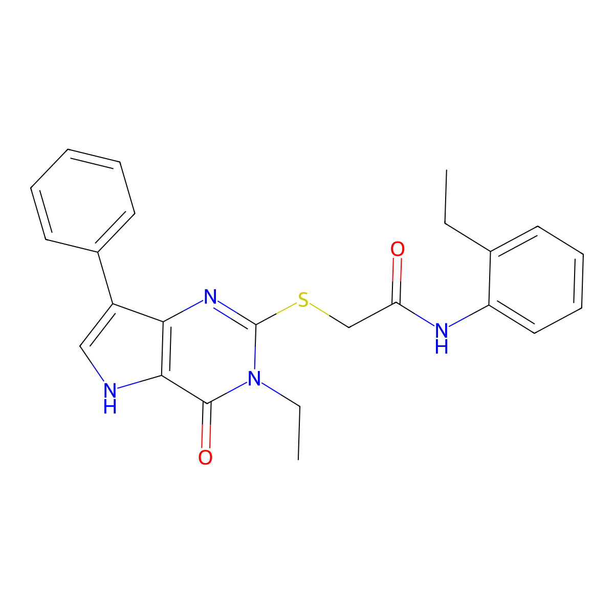 2-((3-ethyl-4-oxo-7-phenyl-4,5-dihydro-3H-pyrrolo[3,2-d]pyrimidin-2-yl)thio)-N-(2-ethylphenyl)acetamide molecular structure, CAS 1261006-53-4