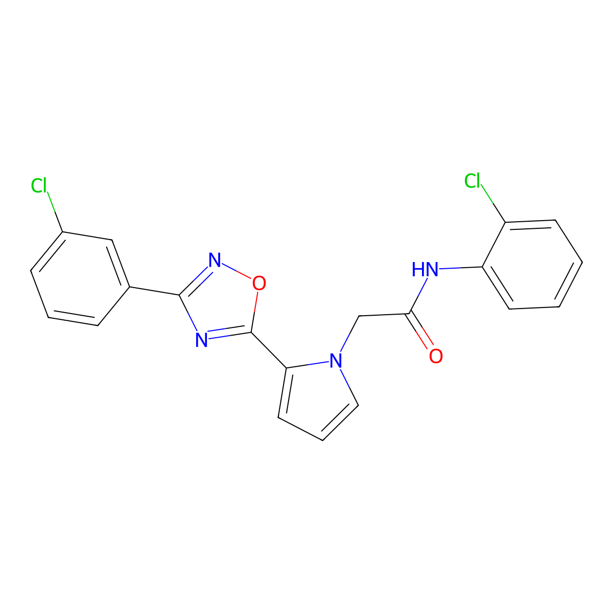 N-(2-chlorophenyl)-2-{2-[3-(3-chlorophenyl)-1,2,4-oxadiazol-5-yl]-1H-pyrrol-1-yl}acetamide molecular structure, CAS 1261006-57-8