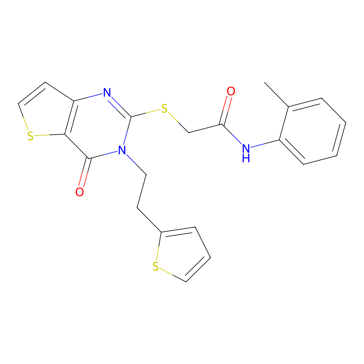 N-(2-methylphenyl)-2-({4-oxo-3-[2-(thiophen-2-yl)ethyl]-3,4-dihydrothieno[3,2-d]pyrimidin-2-yl}sulfanyl)acetamide molecular structure, CAS 1261007-23-1